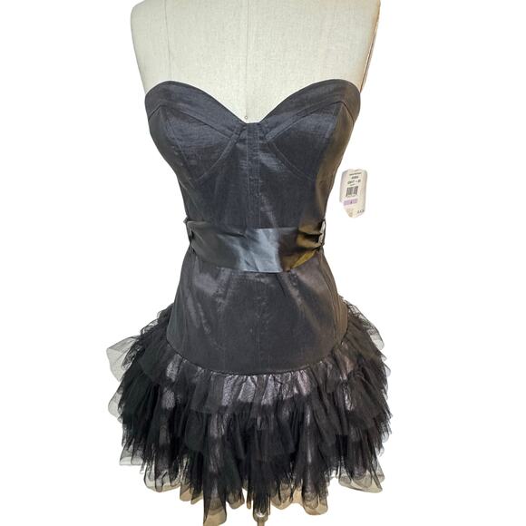 NEW Vintage Jessica Mcclintock Strapless Ruffle Lace Cocktail Dress Black Prom 6 - Picture 2 of 12